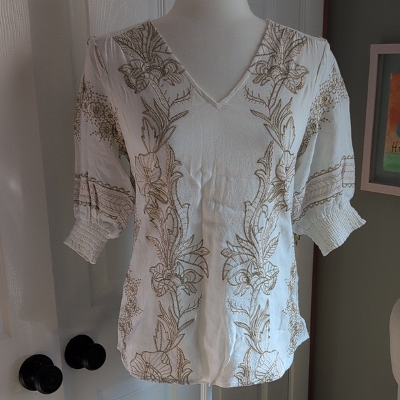 Hale Bob Tops - Hale Bob White Floral Embroidered Women's Top